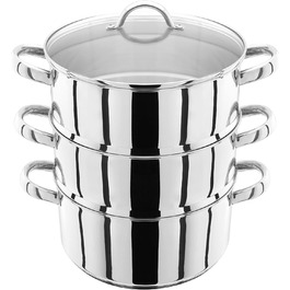 Набір для приготування їжі на пару Judge з нержавіючої сталі з 3 рівнями, 1 л каструлі, 2 пароварки та кришка, сумісний з індукцією, у подарунковій коробці (24 см)