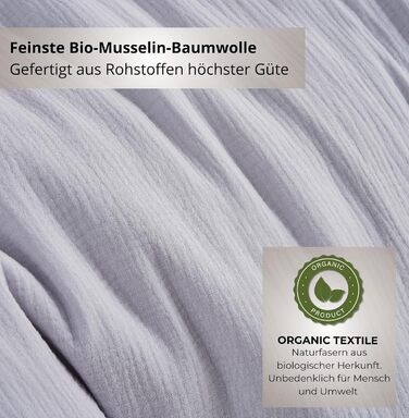 Набір постільної білизни для дитячого ліжечка Kinderbettwäsche: 2 шт. (100x135 см, 40x60 см) | Органічна бавовна, сертифікат ÖkoTex, для алергіків | Набір постільної білизни з мусліну для дітей | Сірий колір