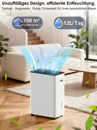 Електричний осушувач повітря з автоматичною та безперервною подачею води (шланг у комплекті), для спалень та підвалів, LED-дисплей, тихий з таймером (12л/день)