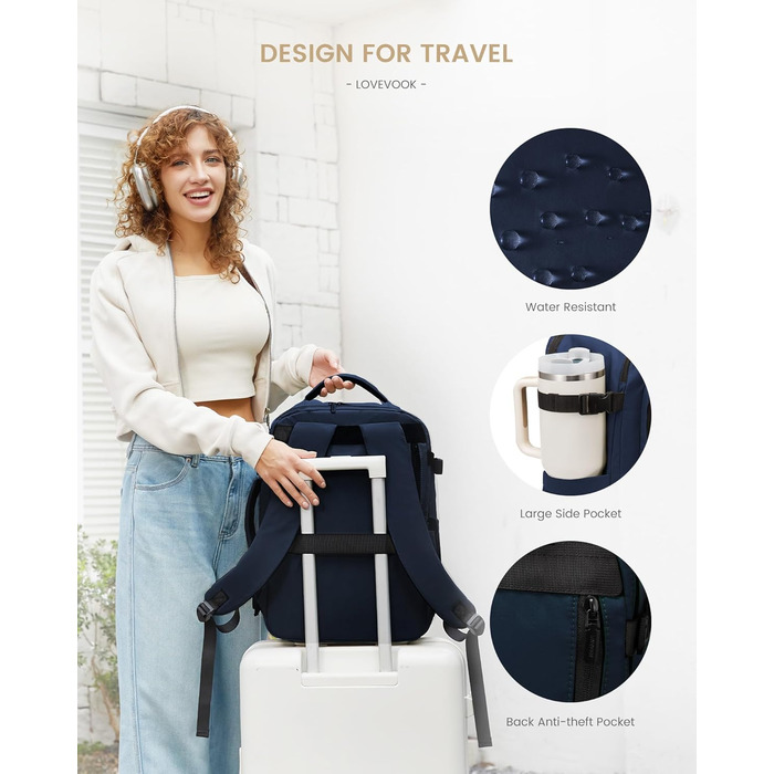 LOVEVOOK Рюкзак для ручної поклажі, 30L, чоловічий, для ноутбука 15.6