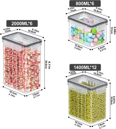 Набір контейнерів для зберігання продуктів 24 шт. – герметичні бокси з кришкою, органайзер для кухні, для борошна, цукру, мюслі та ін., з етикетками та маркером, для кухні та холодильника, 33,6 л