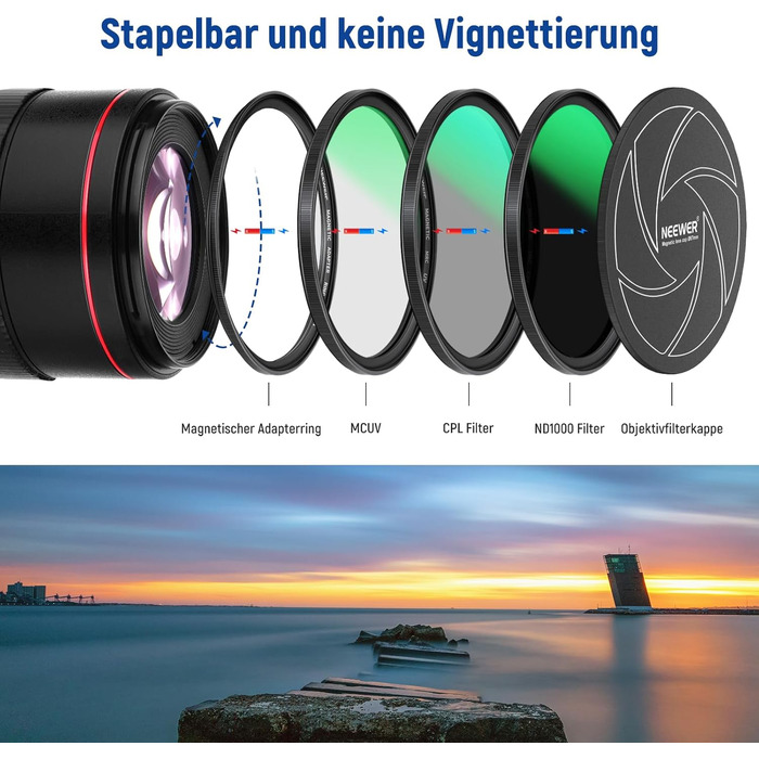 NEEWER Набір фільтрів ND 62mm 5-в-1: ND1000, CPL, UV, адаптер, кришка + сумка (62мм)