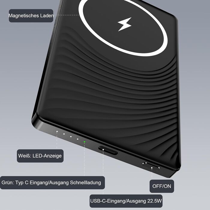 Power Bank Dbasne Магнітний 5000mAh з PD 20W та QC 3.0 для iPhone 16/15/14/13, USB-C, чорний