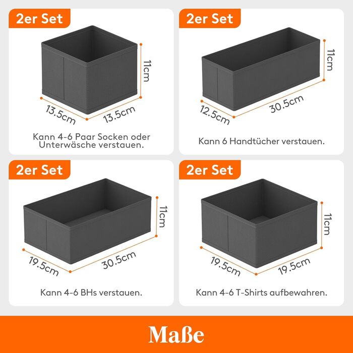 Lifewit Drawer Organizer Set, Closet Wardrobe Organizer Changing Table Drawer Organization System for Wardrobe Bedroom for Clothes, Children's Clothes, Socks, Underwear, Grey (Grey, 8)