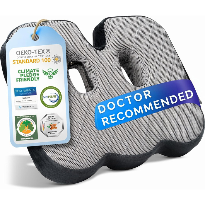 Ортопедичне сидіння Healthfix® для офісу, авто та дому. З м'якої піни Memory Foam для підтримки попереку та полегшення болю. (Сидіння, подушка, 45-70 кг)