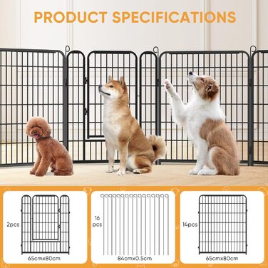 Вольєр для цуценят, ігровий майданчик, вольєр для цуценят з дверцятами та засувом, огорожа для тварин, загородження для собак, вольєр для кроликів, металеві з'єднання, 65 x 80 см (8 секцій)