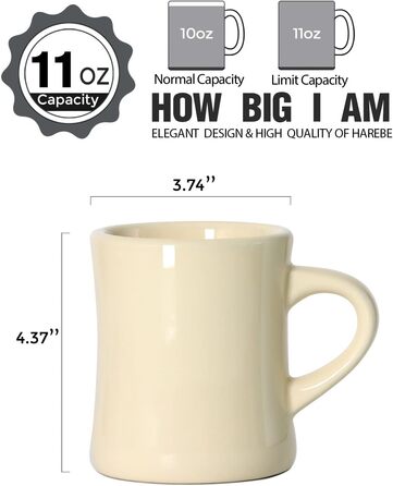 Retro coffee cup set with handle, for coffee, tea, hot chocolate, milk, latte (crema), 284 ml, set of 4