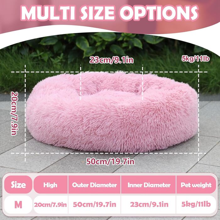 М'яке кругле ліжко для собак та котів, 50 см, рожеве. Легко миється, не слизьке, розмір L 50x50x20 см