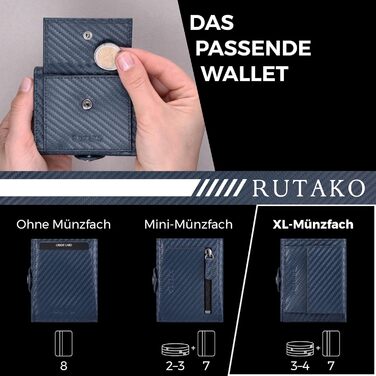 RUTAKO Slim Wallet with XL Coin Pocket & RFID Protection - Card Holder for Men & Women - Small Credit Card Wallet - Mini Purse - Small Portmonee/Portemonnaie - Wallet Carbon Blue