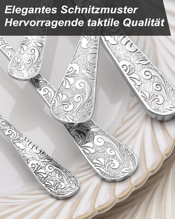 Набір столових приборів Vintage з різьбленням на 6 осіб, нержавіюча сталь, сріблястий (24 предмети) - ложки, виделки, ножі для дому та кухні, поліровані