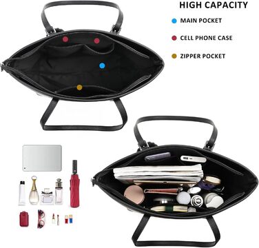 Сумка жіноча TANTOMI з гаманцем: для офісу, школи, покупок, велика, чорна, з пензликом та помпоном з штучного хутра