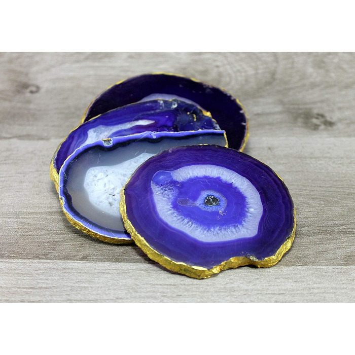 Natural agate coasters, for bar, beer, coffee, tea, set of 4, perfect table accessory, tableware (Blue)