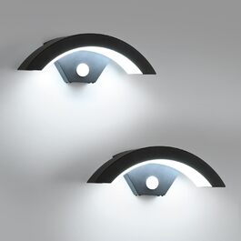 Зовнішня вулична LED-стіна Comely 24W з датчиком руху, IP65, алюміній, тепле світло 3000K, для саду, тераси, сходи, чорний (2 шт.)