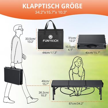 Складний кемпінговий стіл FUNYKICH 87x40x26 см, алюмінієвий, з MDF стільницею, чорний - для пікніка, пляжу, балкону