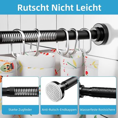 Штанга для душу без свердління з нержавіючої сталі, телескопічна, регульована 70-195 см, чорна