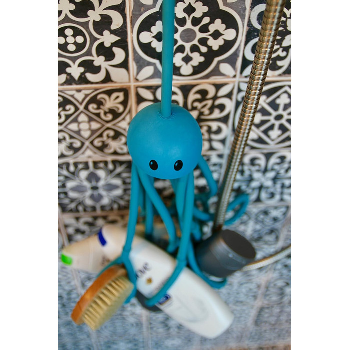 Тримач для шампуню та гелю Formverket Octopus, без свердління, синій латекс, 9 регульованих петель