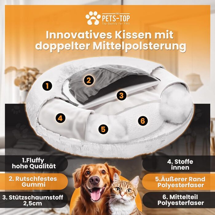 Dog Bed - Medium-Sized Dogs [with washable cover] - Dog Basket, Cat Bed, Sleeping Places & Furniture for Dogs, Long Dog Basket, Dog Bed, 80 cm Diameter, Pearl Grey
