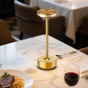 Настільна LED лампа Hapfish акумуляторна бездротова, диммована, 5000mAh, 3 режими світла, водонепроникна IP54 для вулиці, спальні, столу – Золота