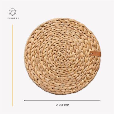FRIHET® Table Placemats Oslo Set Round Water Hyacinth Natural - (6, 33cm)