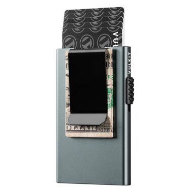 Чоловічий RFID картхолдер VULKIT з функцією Pop-Up та грошовою затискачею, мінімалістичний тонкий гаманець для кредитних карток (Космічний сірий)