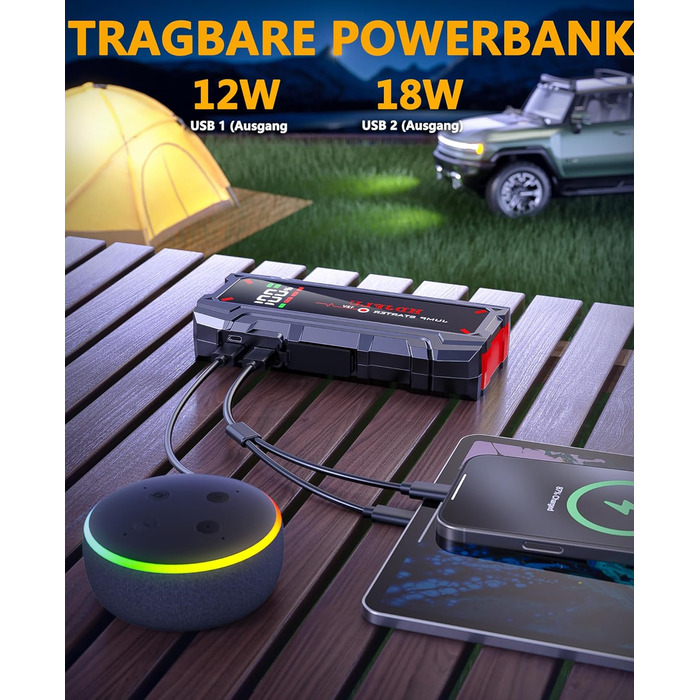 Powerbank для автомобіля Starthilfe UltraSafe 6000A: Портативний пусковий пристрій 12V з LED-підсвічуванням для бензинових та дизельних двигунів (до 8.0L/6.0L)