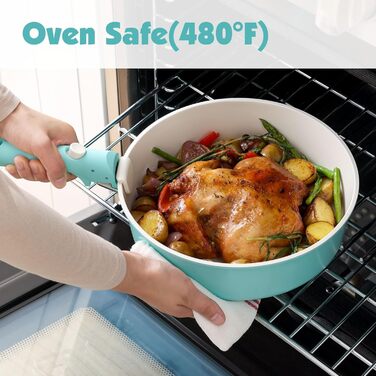 Набір каструль SENSARTE з керамічним покриттям, 17 предметів, антипригарне, для всіх плит, безпечне, можна мити в посудомийній машині, можна використовувати в духовці