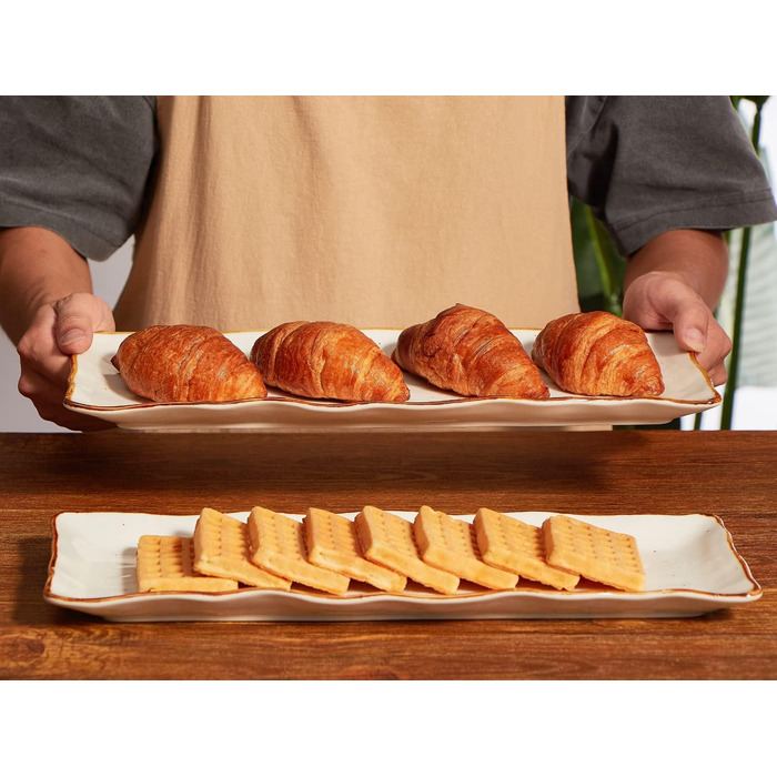 ONEMORE Porcelain Serving Platter Set - Rectangular 2-Piece Set, 38 cm Serving Tray, Long Serving Plates, Small Dinner Plates for Dessert, Cake, Sushi, Salad, Antipasti