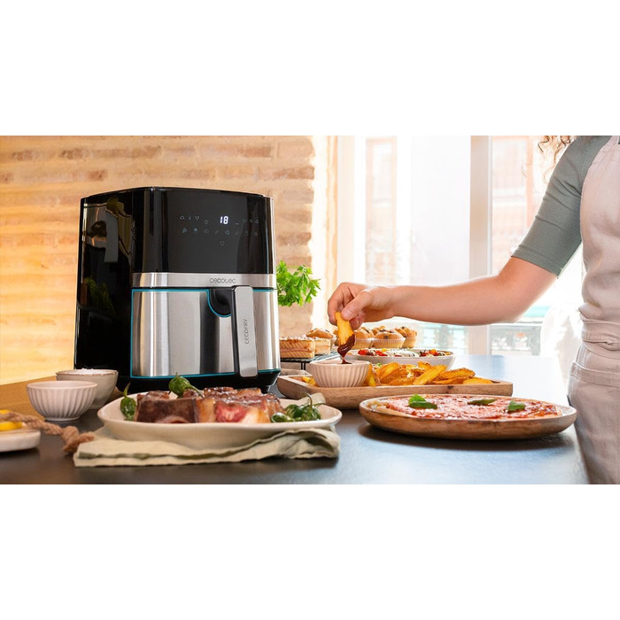 Аерофритюрниця Cecotec Cecofry Full Inox 5500 Pro, 5.5 л, 1700 Вт, цифрова безмасляна фритюрниця з корпусом із нержавіючої сталі та 8 режимами приготування