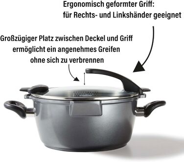 STONELINE Future Induction, 8-piece cookware set with sieve lids, cooking pot set coated with real stone particles, cast aluminum pots and pans suitable for all cooktops