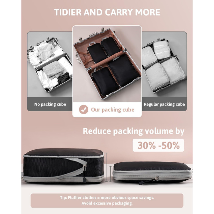 Набір кубиків-органайзерів для валізи Meowoo (4шт) - кубики-компресори, чорний