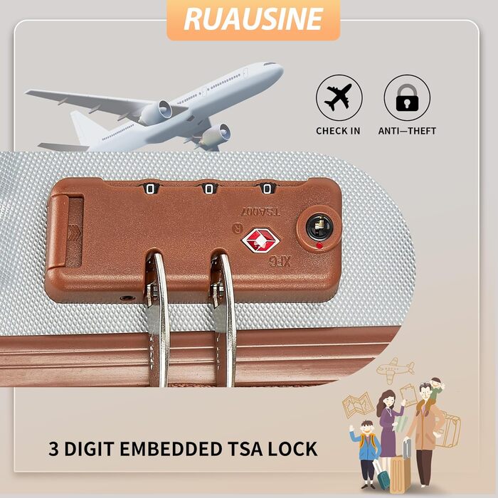 Валіза ручної поклажі з жорстким корпусом та 4 обертовими колесами, з TSA-замком (Сріблястий, 20 дюймів)