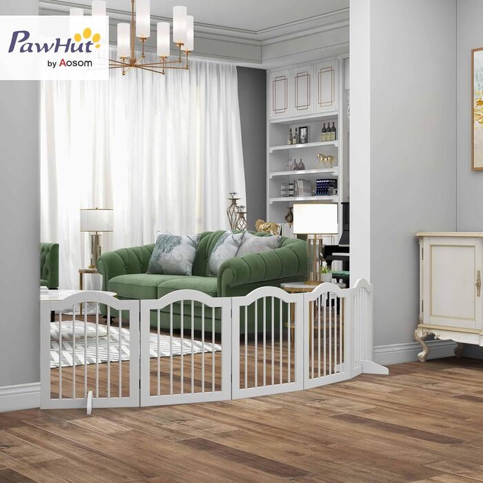 Парапет для собак PawHut, 5 секцій, 261.5 x 61 см, розкладний, з дверцятами, білий