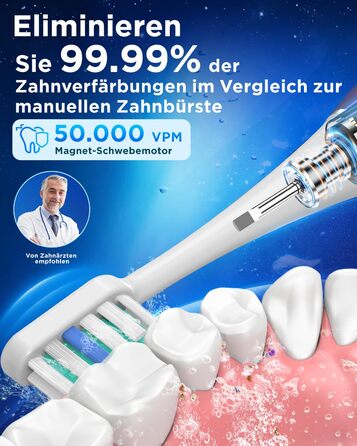 Електрична зубна щітка зі звуковими вібраціями, 8 насадок (3 типи), таймер, 120 днів роботи від акумулятора, 5 режимів чищення, чохол для подорожей, док-станція, фіолетовий колір