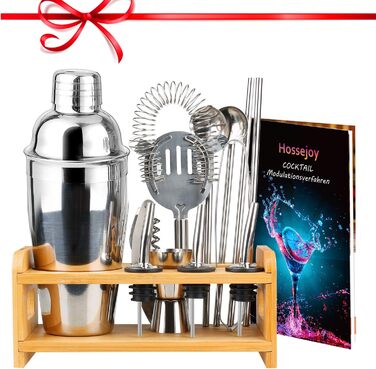 Набір для коктейлів Tuevob 13 предметів з нержавіючої сталі з підставкою - 550 мл. Барменський набір, інструменти для приготування коктейлів, Boston Cocktail Set. Ідеальний подарунок для дому та кухні.