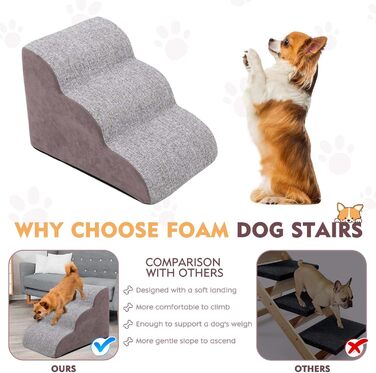 Сходинки для собак на 3 сходинки, 60 см, сірі. Підходять для маленьких собак та котів похилого віку. Для ліжка, дивану.