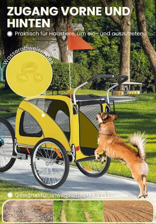 SEPNINE® Причіп для собак на велосипеді XL, 2-в-1: причіп та візок для бігу, з відбивачами та гальмом, матеріал 600D Oxford Canvas, максимальне навантаження 40 кг, помаранчевий (жовтогарячий)