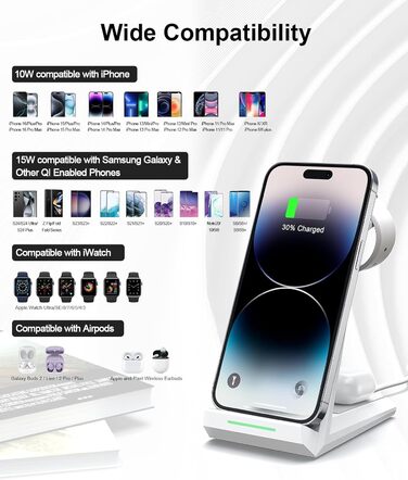 Бездротова зарядка 3-в-1 для Apple Watch, iPhone та AirPods Pro (білий)