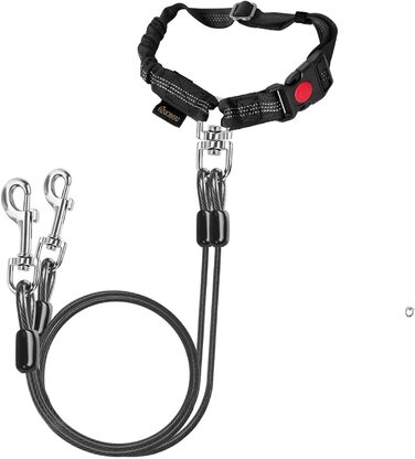 Подвійний автомобільний ремінь безпеки для собак, сталевий трос, Kauer, чорний (для 2 собак)