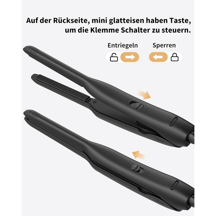 Випрямляч для волосся DSHOW для короткого волосся, 9 мм, 2-в-1 для бороди та чубчика, всі типи волосся (Чорний)