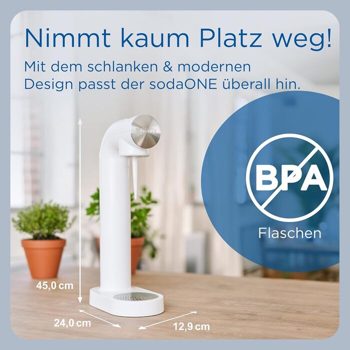 BRITA SodaONE: Газований напій з водопровідної води | Білий | Включає CO2 балон та пляшку PET без BPA | До 60л на балон