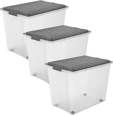 Rotho Compact 3-Piece Storage Box Set, 70L with Lid and Wheels