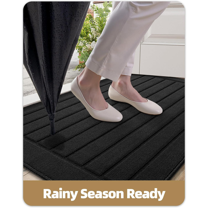 Килимок для дому COLOR&GEOMETRY 44x76 см – чорний, машинного прання, протиковзкий, вбираючий, мінімалістичний дизайн для входу, порогу та коридору