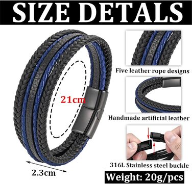 Чоловічий шкіряний браслет, чорний, коричневий, синій, плетіння, 21 см, подарунок для чоловіків, День батька D1