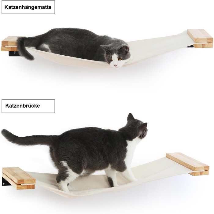 FUKUMARU Cat Wall Hammock, 91 x 33 cm Cat Bridge made of natural solid rubber wood, Wall Cat Bed for DIY Cat Highway and Cat Wall for Cats