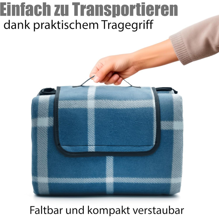 Плед для пікніка BigDean 200x200 см водонепроникний, клітинка блакитна - великий плед для пляжу, саду, парку