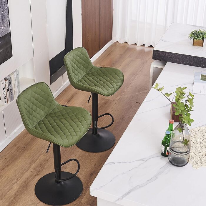 YOUNIKE Adjustable Bar Stools 2-Pack - Modern Kitchen Barstools with PU Leather Upholstery, Swivel Metal Bar Chairs for Counter/Island (Green)