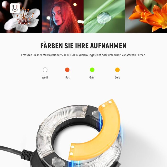 NEEWER RF1-S Макро спалах кільцеве світло для Sony камери, 76W, GN15, 5600K, TTL, 1-1/128, передня/задня синхронізація, кольорові гелі, об'єктивні адаптери, кільця для макрофотографії та студійних фото