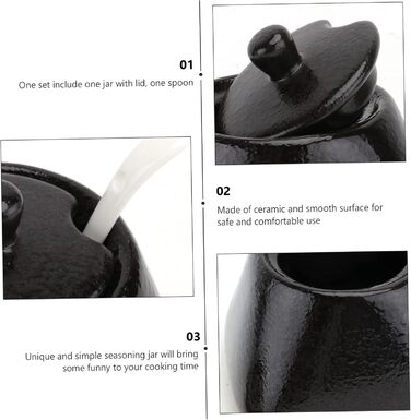 DOITOOL Sugar Bowl with Lid and Ceramic Sugar Bowl Porcelain Spice Jar Spice Container Sugar Container for Home Kitchen Coffee Bar Black