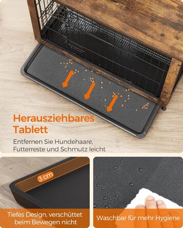 Клітка для собак Feandrea з функцією столику, сучасна собача будка для собак до 36 кг, міцна, для дому, з висувним піддоном, 2 двері, вінтажний коричневий PFC004X01, 112 x 75 x 82 см