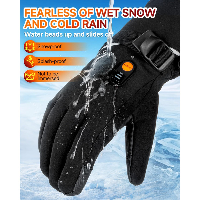Електричні гріючі рукавички для жінок та чоловіків, зимові рукавички з підігрівом, чорні, з акумулятором 7.4V 6000mAh, 3 режими нагріву, сенсорний екран, водонепроникні